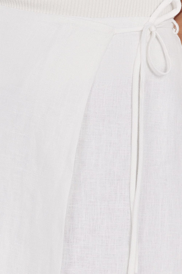White Linen Wrap Midi Skirt