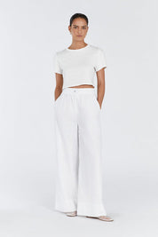 White Wide Leg Linen Pant