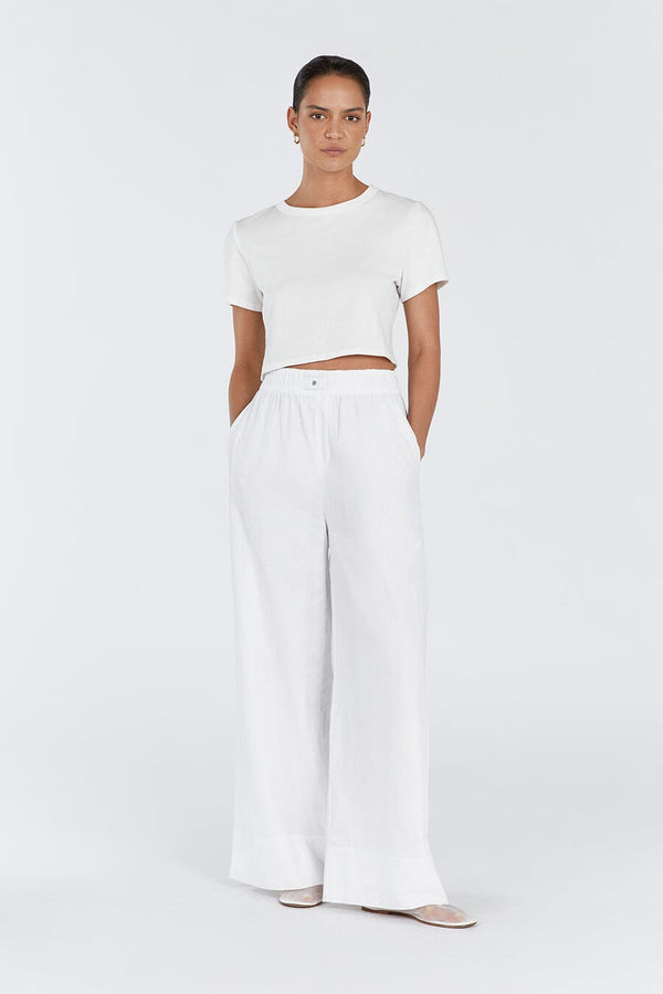 White Wide Leg Linen Pant