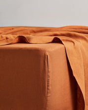 Rust  100% Flax Linen Fitted Sheet