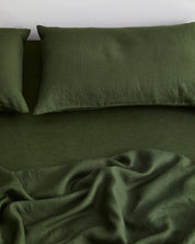 Olive 100% Flax Linen Fitted Sheet