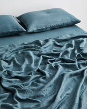 Petrol 100% Flax Linen Fitted Sheet