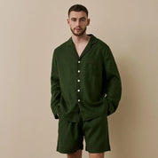 Green Linen Men's Pyjama Short Set