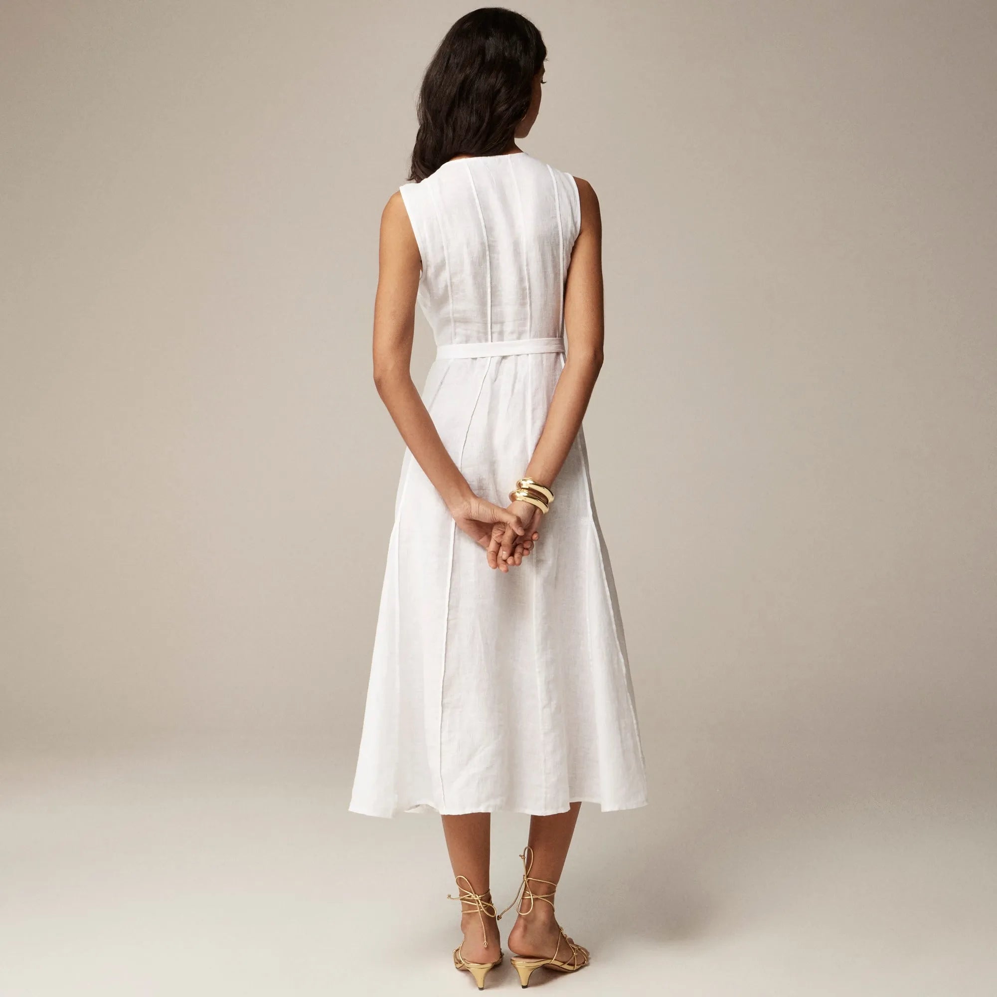 Seamed linen dress with removable belt