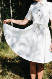 Wide Skirt Wedding Linen Dress