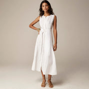 Seamed linen dress with removable belt