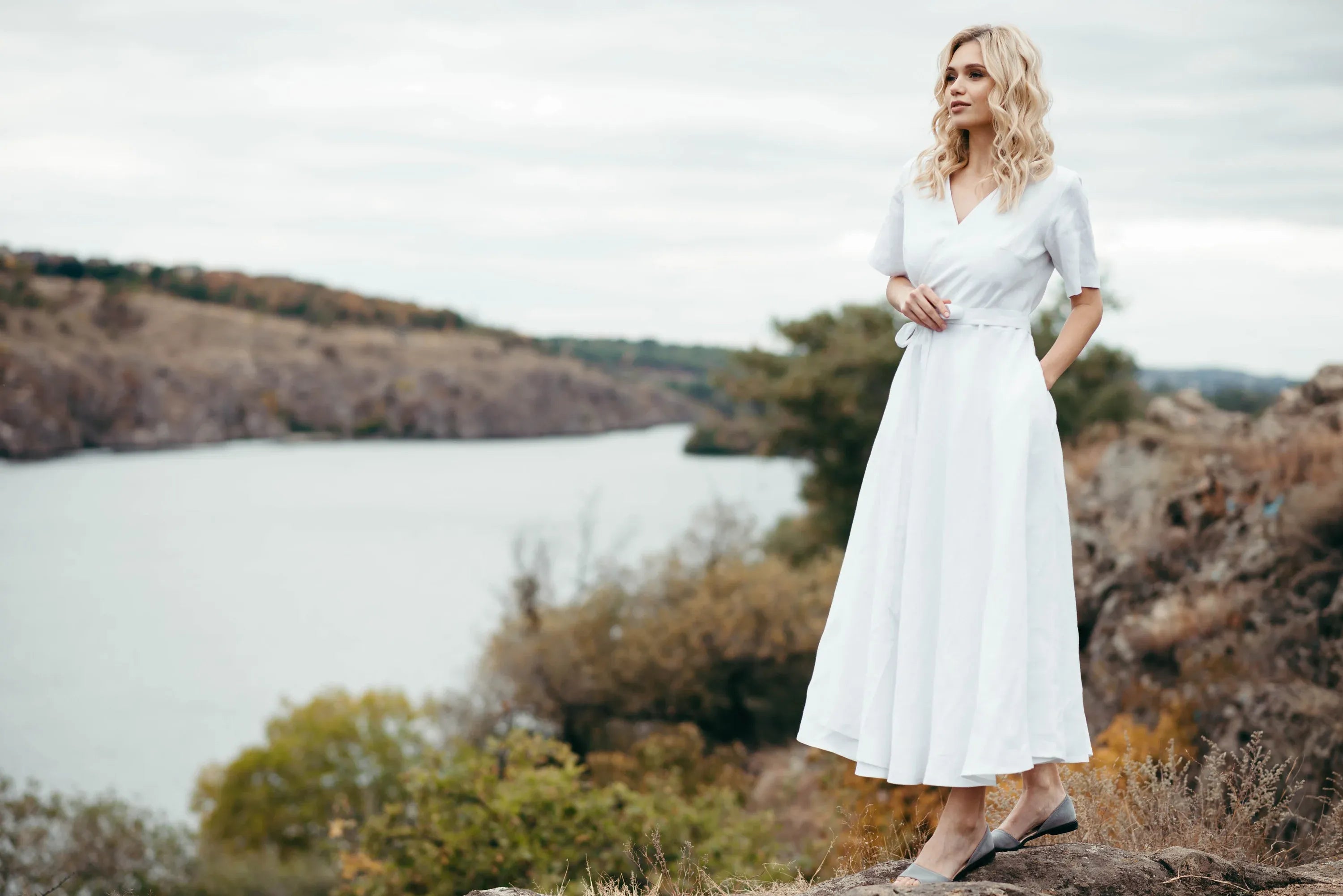 Long White Linen Dress