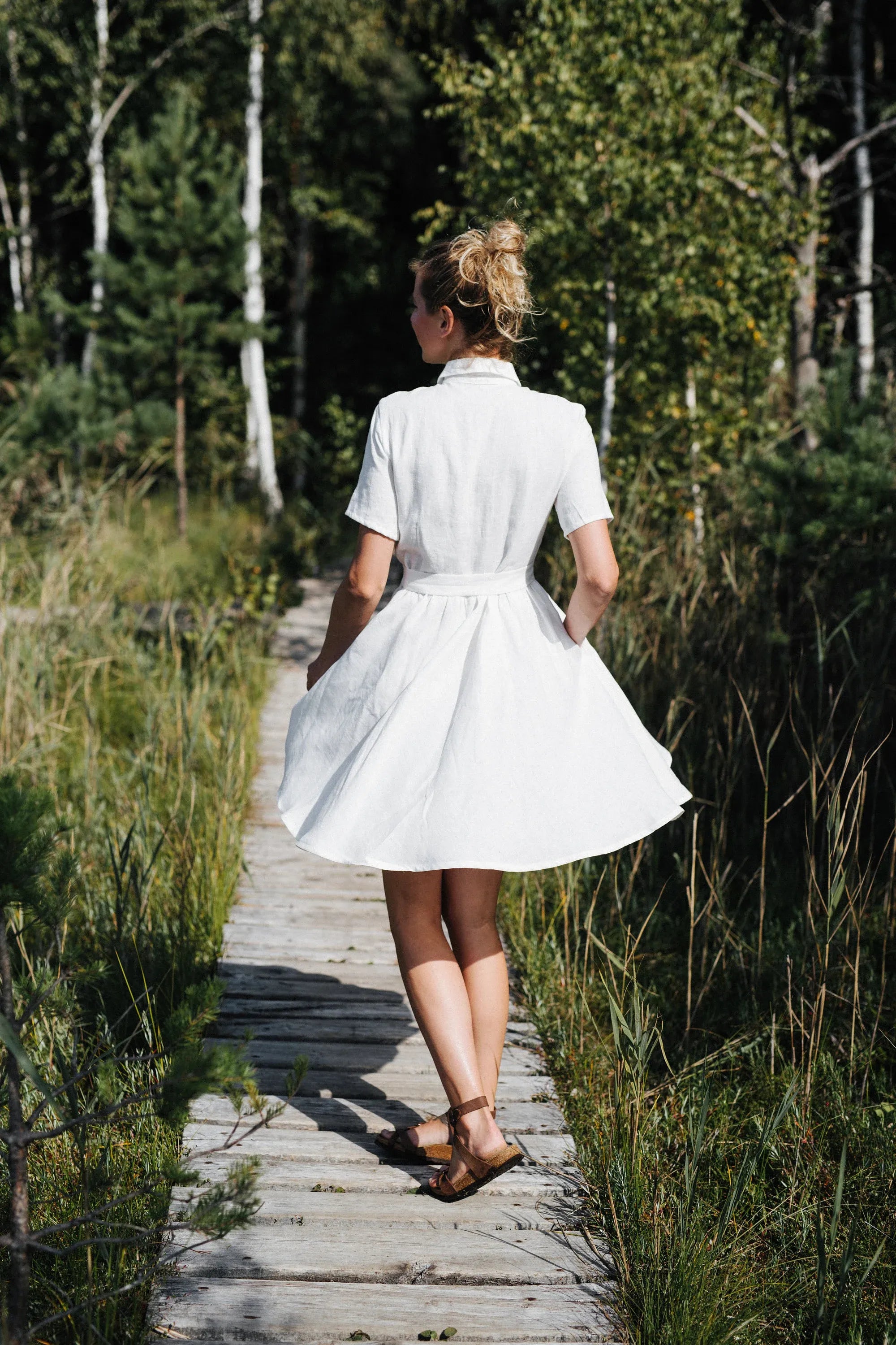 Wide Skirt Wedding Linen Dress