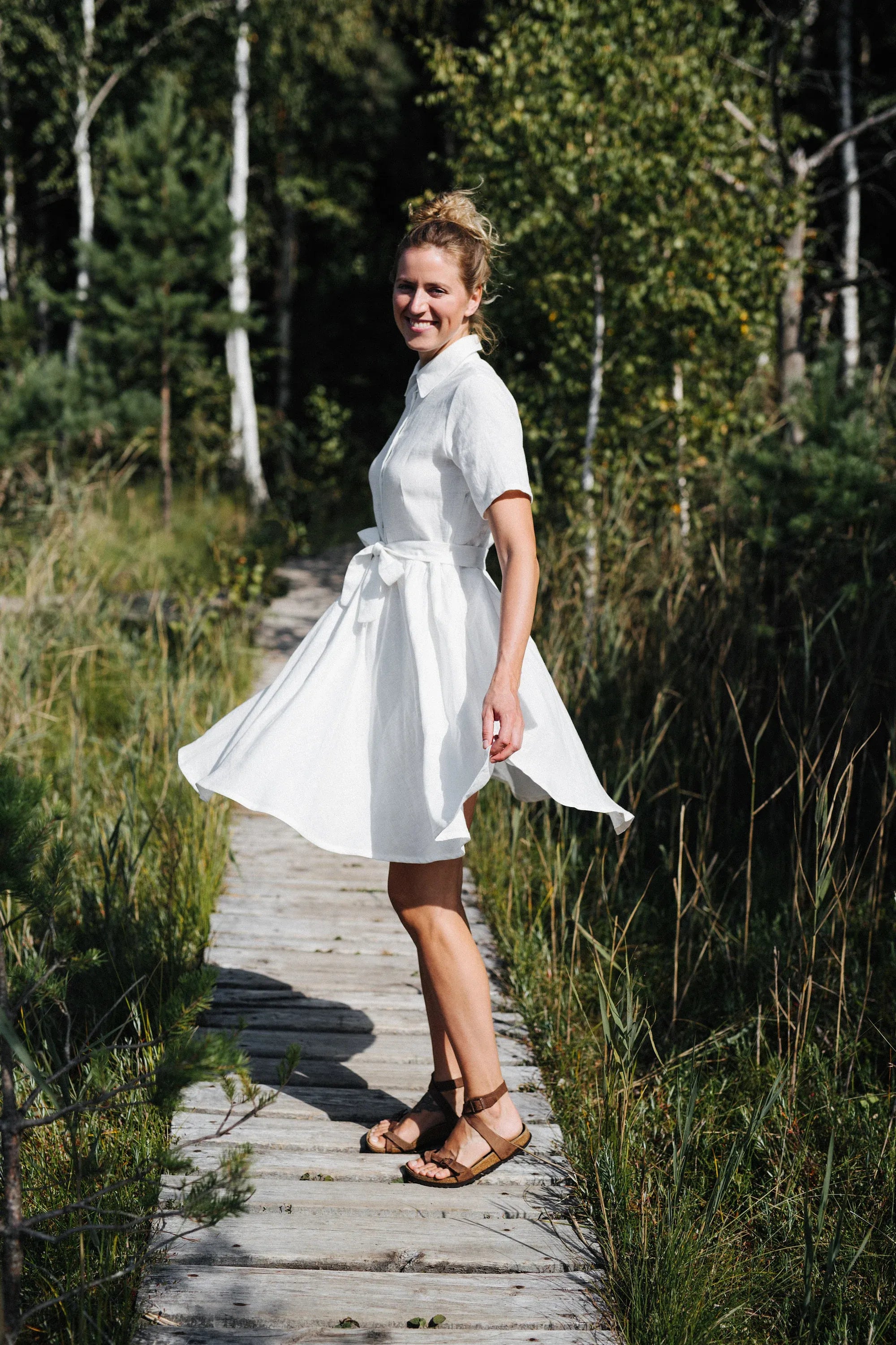 Wide Skirt Wedding Linen Dress