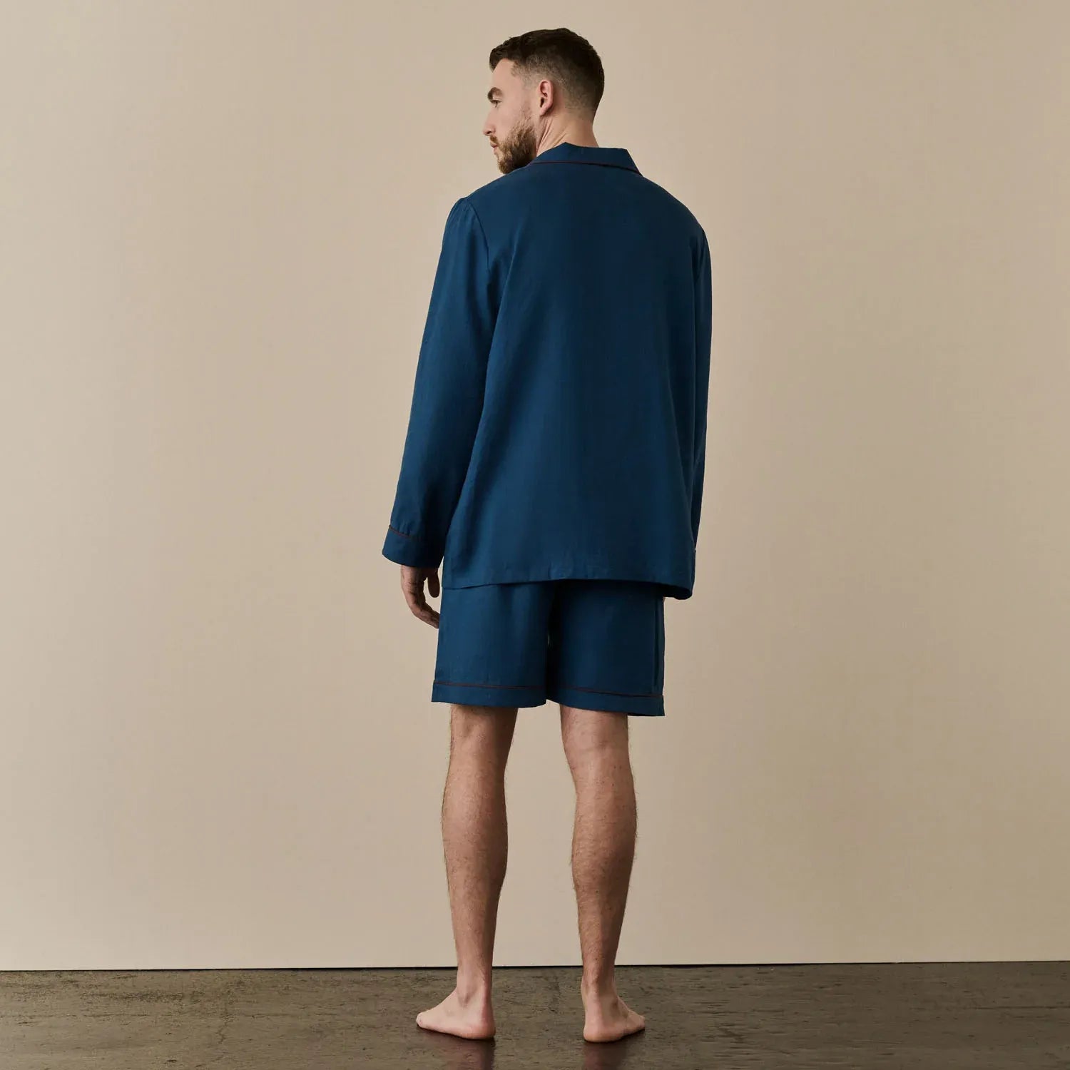 Blue Linen Men's Pyjama Short Set