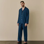 Blue Linen Men's Pyjama Trouser Set
