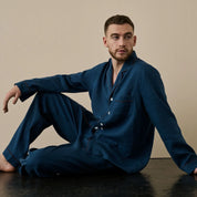 Blue Linen Men's Pyjama Trouser Set