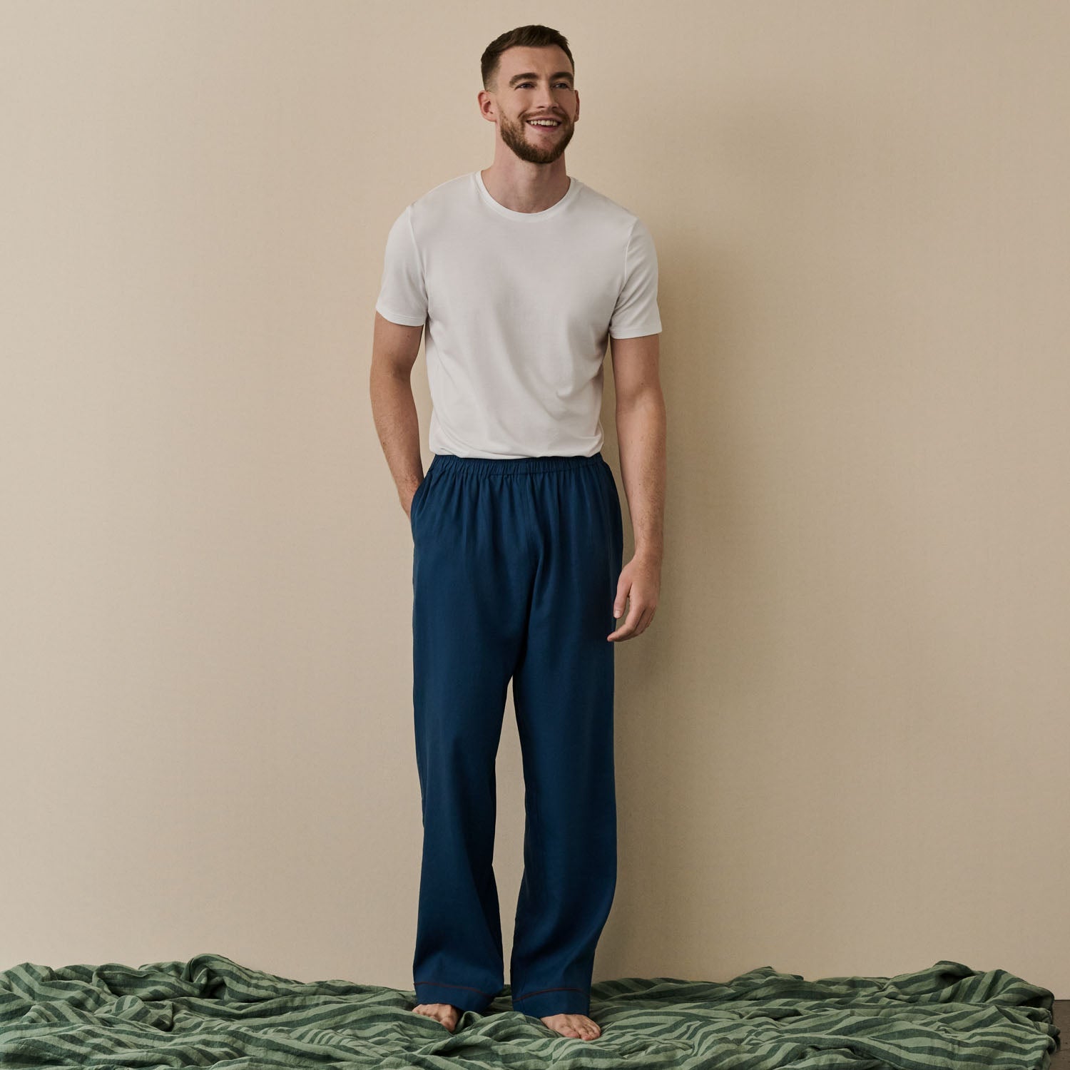 Marine Blue Linen Men's Pyjama Trousers