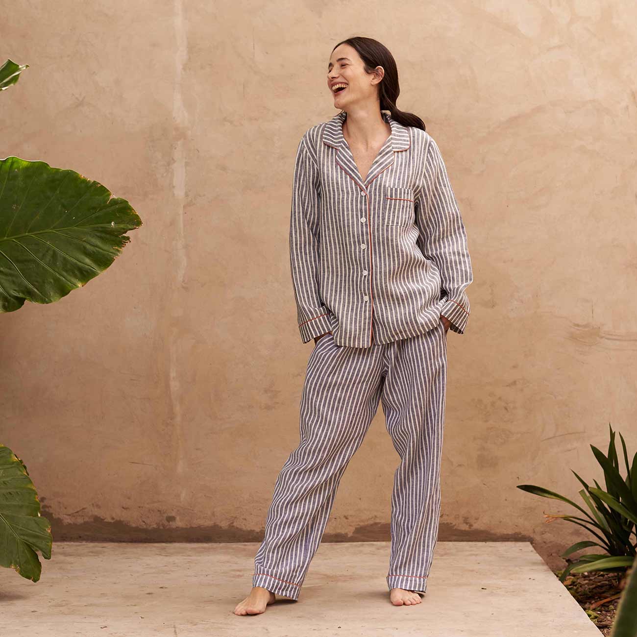 Midnight Stripe Linen Pyjama Trousers