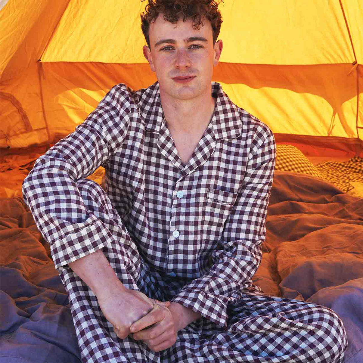 Men's Berry Gingham Pyjama Trouser Set