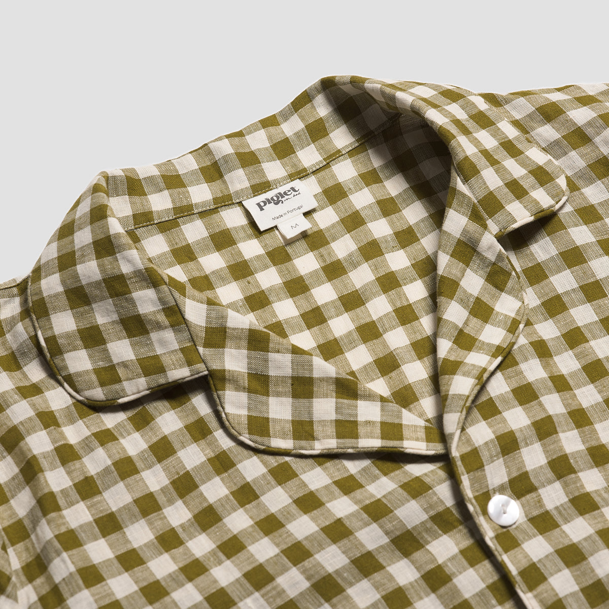 Men's Botanical Green Gingham Linen Pyjama Trouser Set