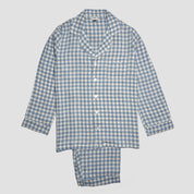 Men's Warm Blue Gingham Linen Pyjama Trouser Set