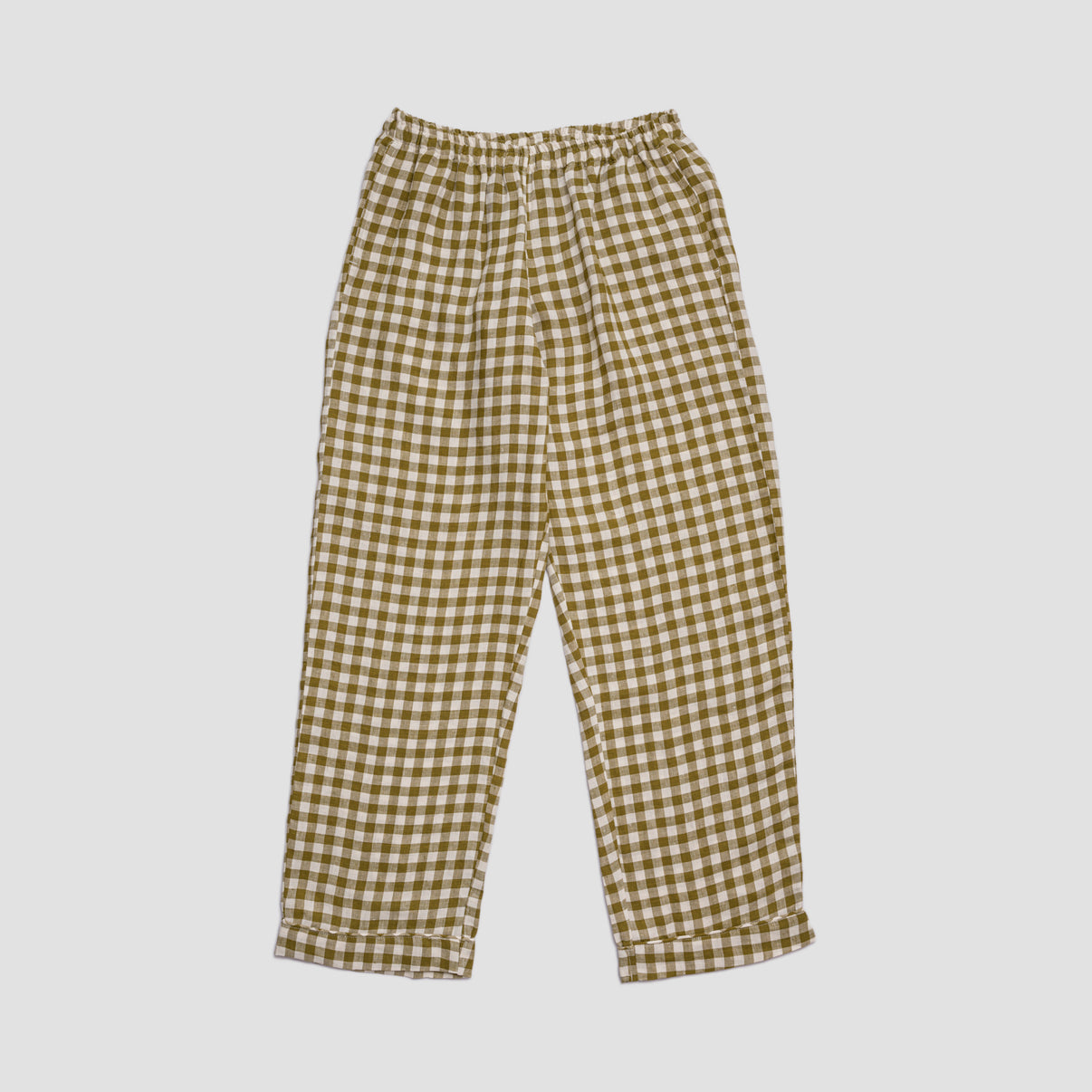 Men's Botanical Green Gingham Linen Pyjama Trouser Set