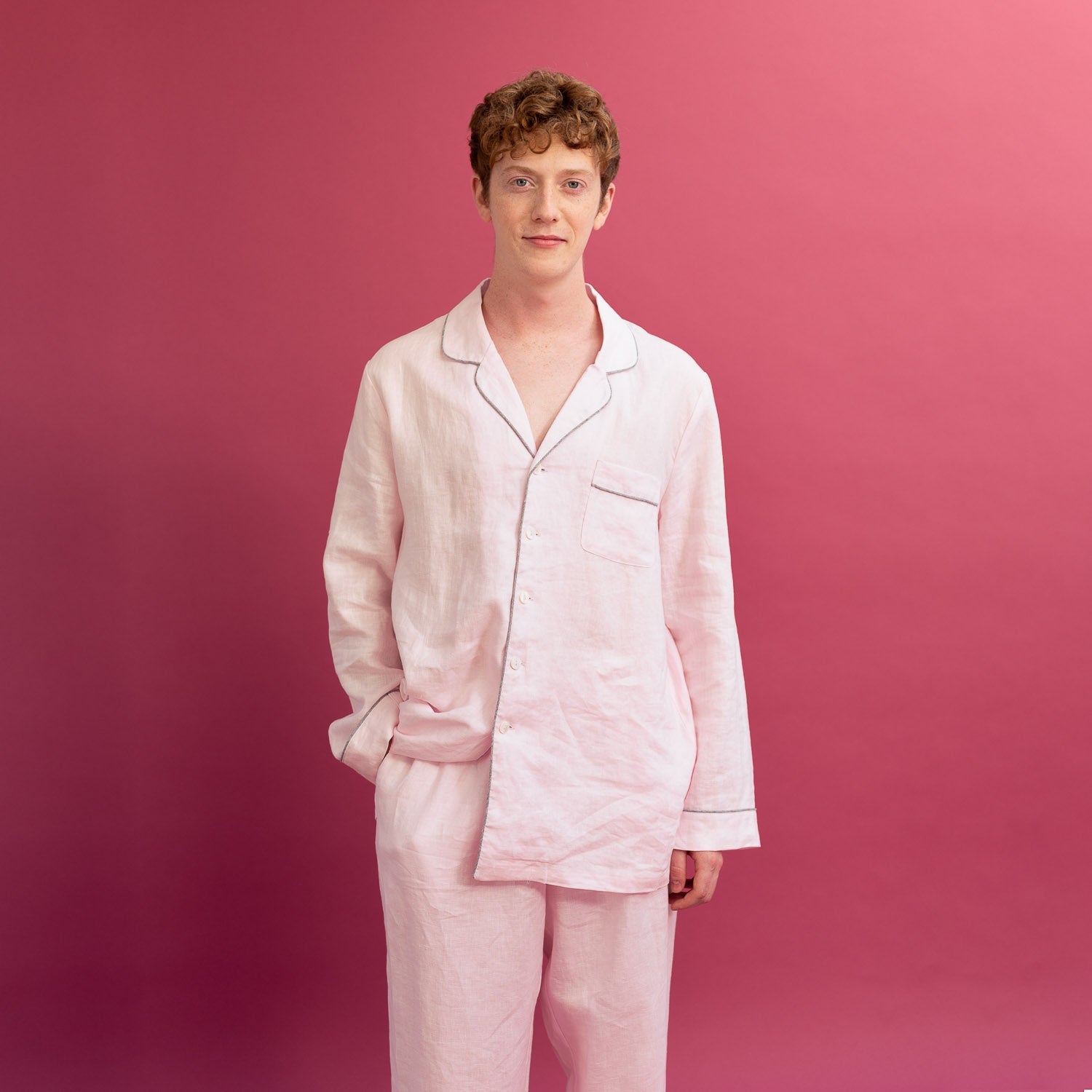 Men's White Linen Pyjama Trouser Set