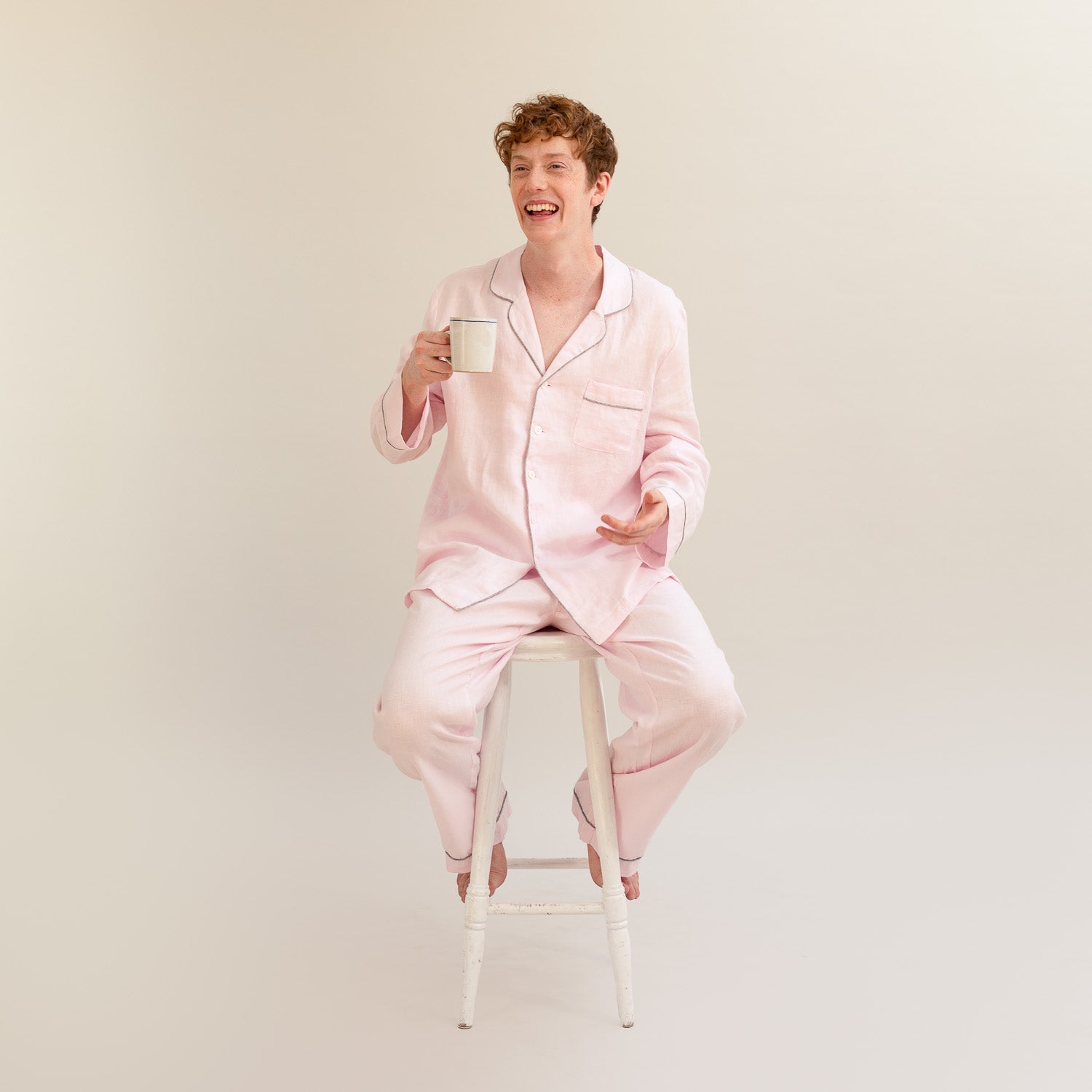 Men's Blush Pink Linen Pyjama Trouser Set