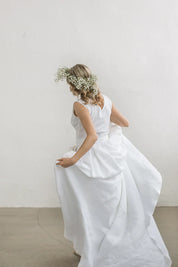 Simple Linen Wedding Dress With Train
