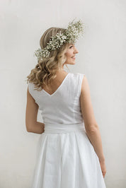 Simple Linen Wedding Dress With Train