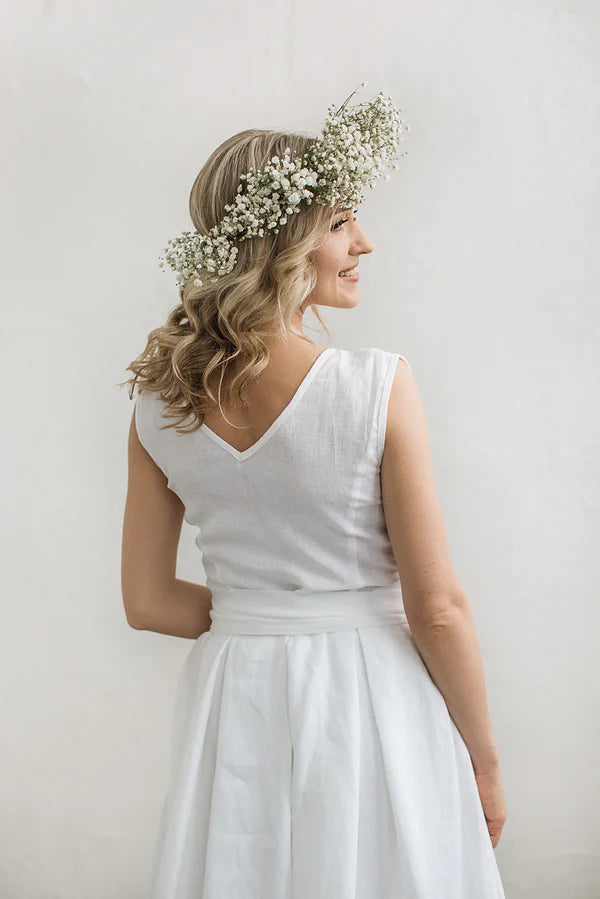 Simple Linen Wedding Dress With Train