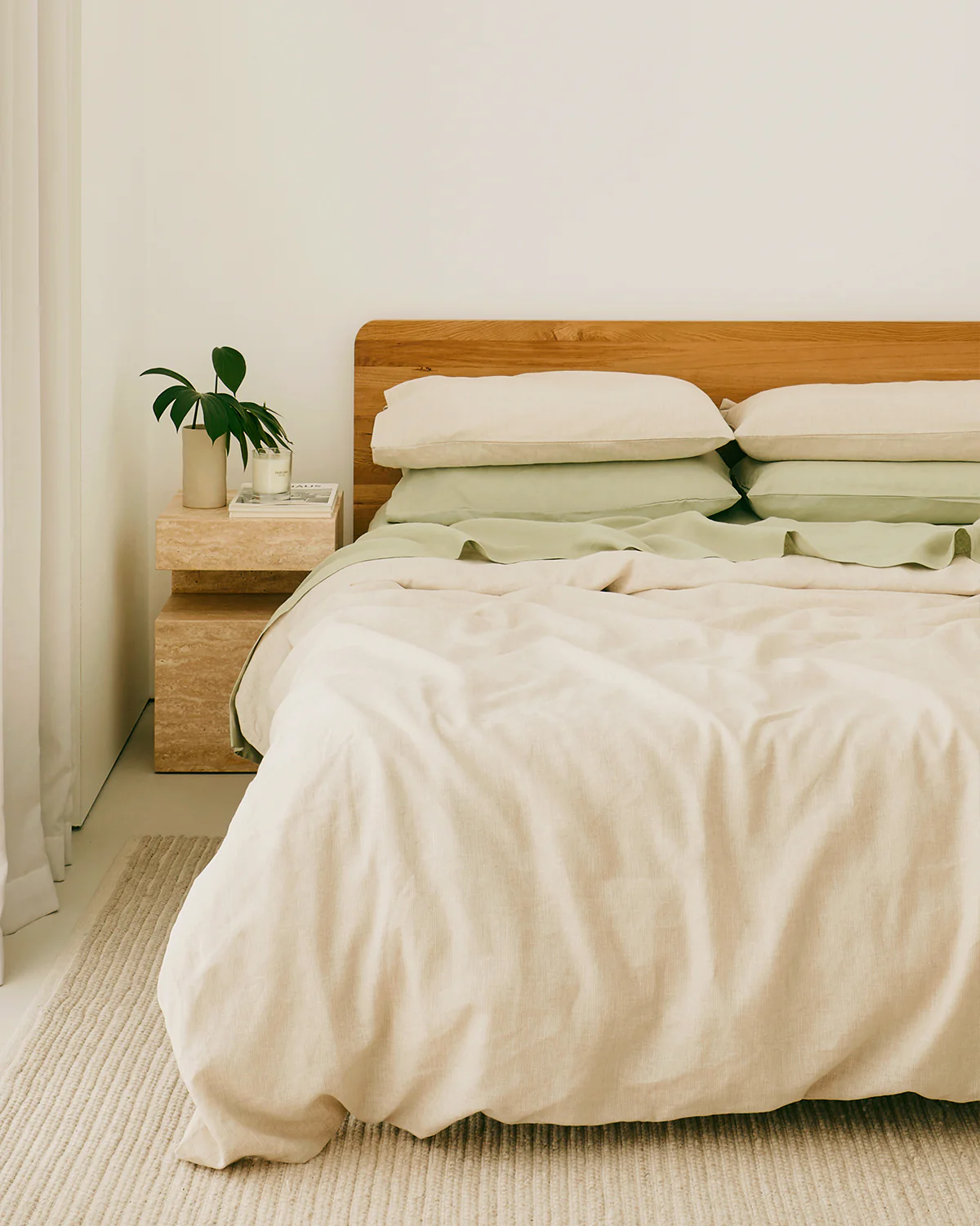 Oatmeal & White Stripe 100% Flax Linen Pillowcases (Set 2 pieces)