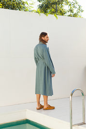Blue Men's Long Linen Robe