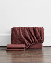 Cacao 100% French Flax Linen Fitted Sheet Set