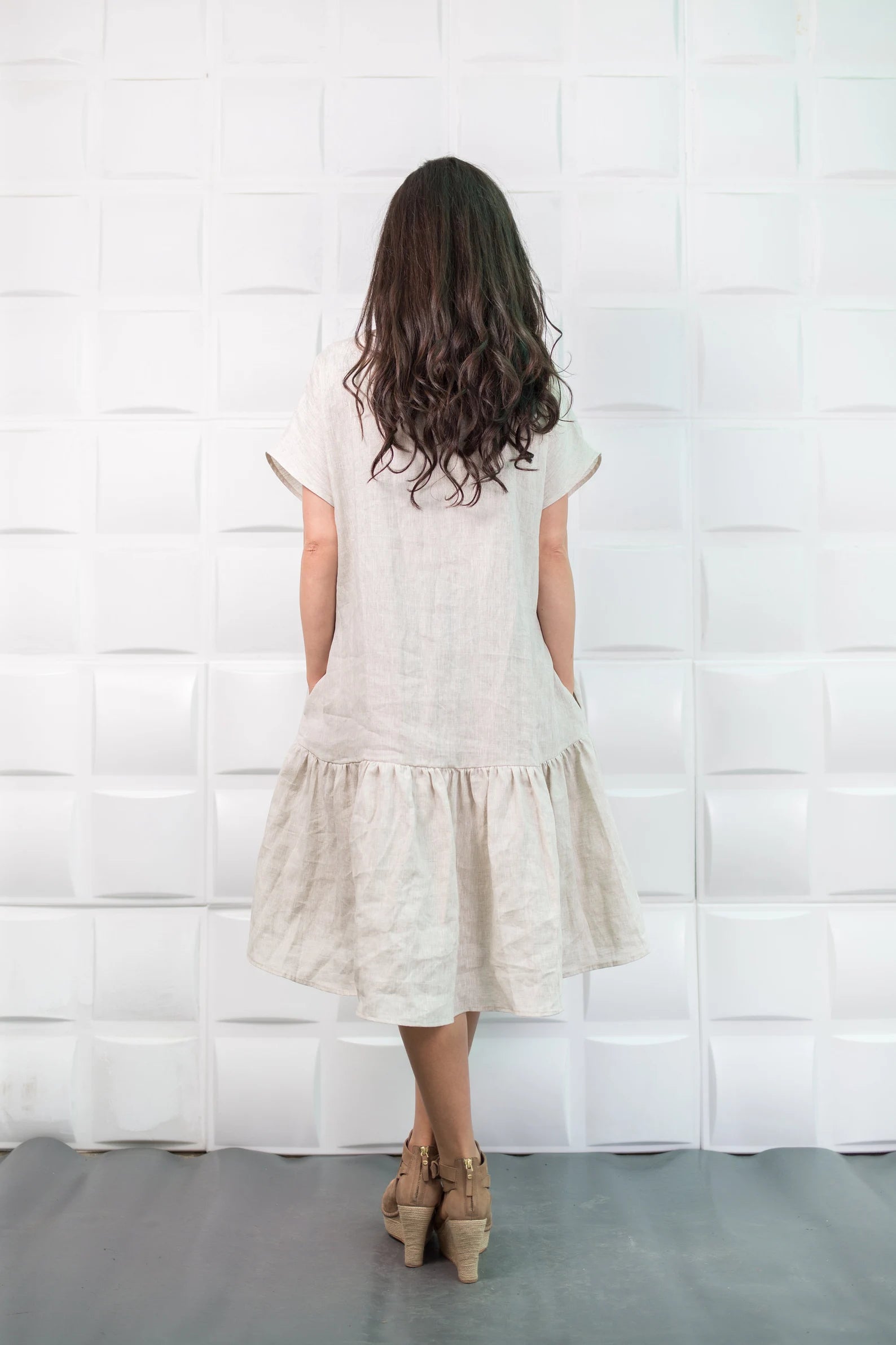 White Boho Summer A-line Flare Maxi Linen Dress