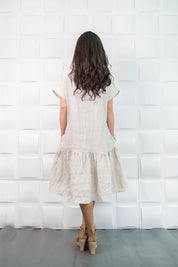 White Boho Summer A-line Flare Maxi Linen Dress