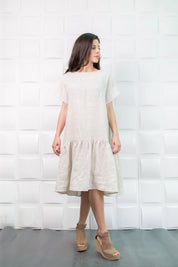 White Boho Summer A-line Flare Maxi Linen Dress