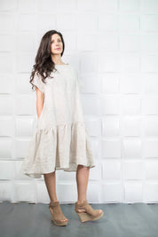 White Boho Summer A-line Flare Maxi Linen Dress