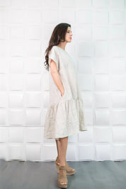 White Boho Summer A-line Flare Maxi Linen Dress