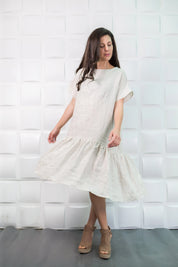 White Boho Summer A-line Flare Maxi Linen Dress