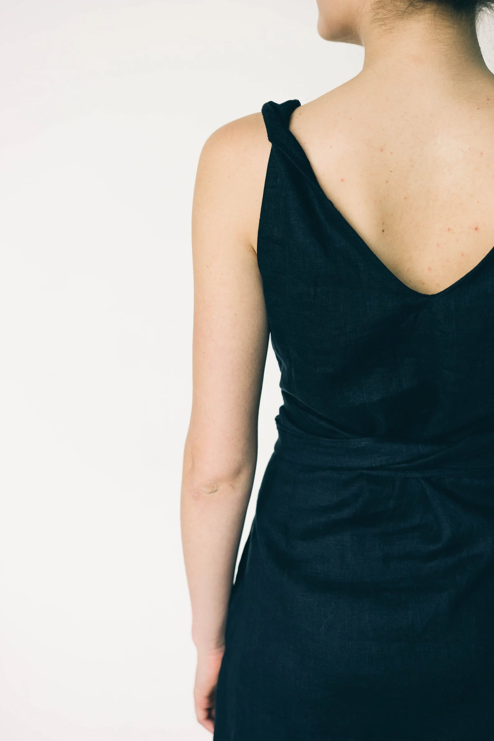 BLACK LINEN DRESS with pockets maxi black