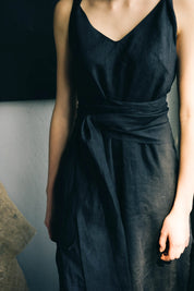 BLACK LINEN DRESS with pockets maxi black