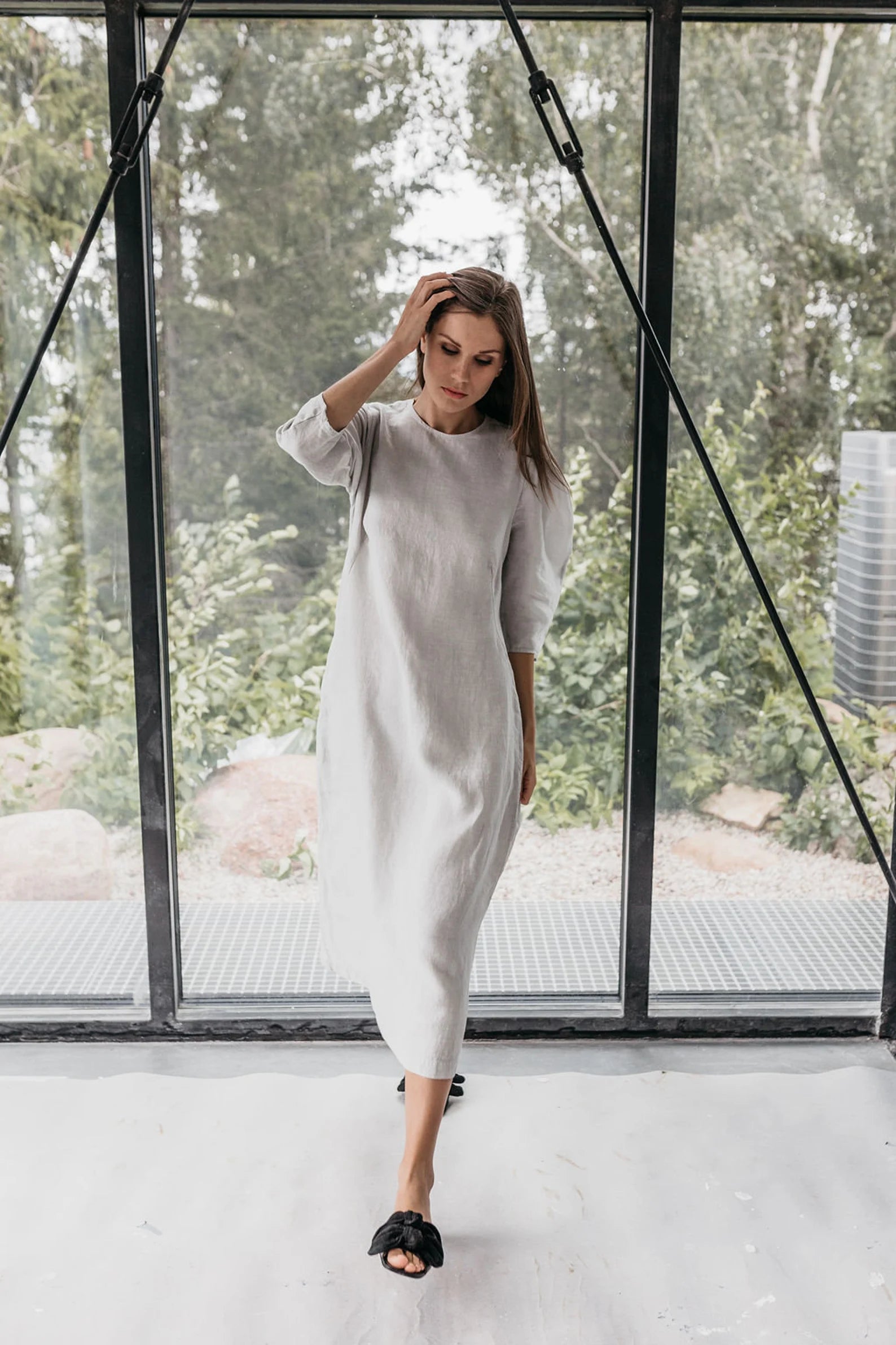 White Linen shirt dress LEXIE