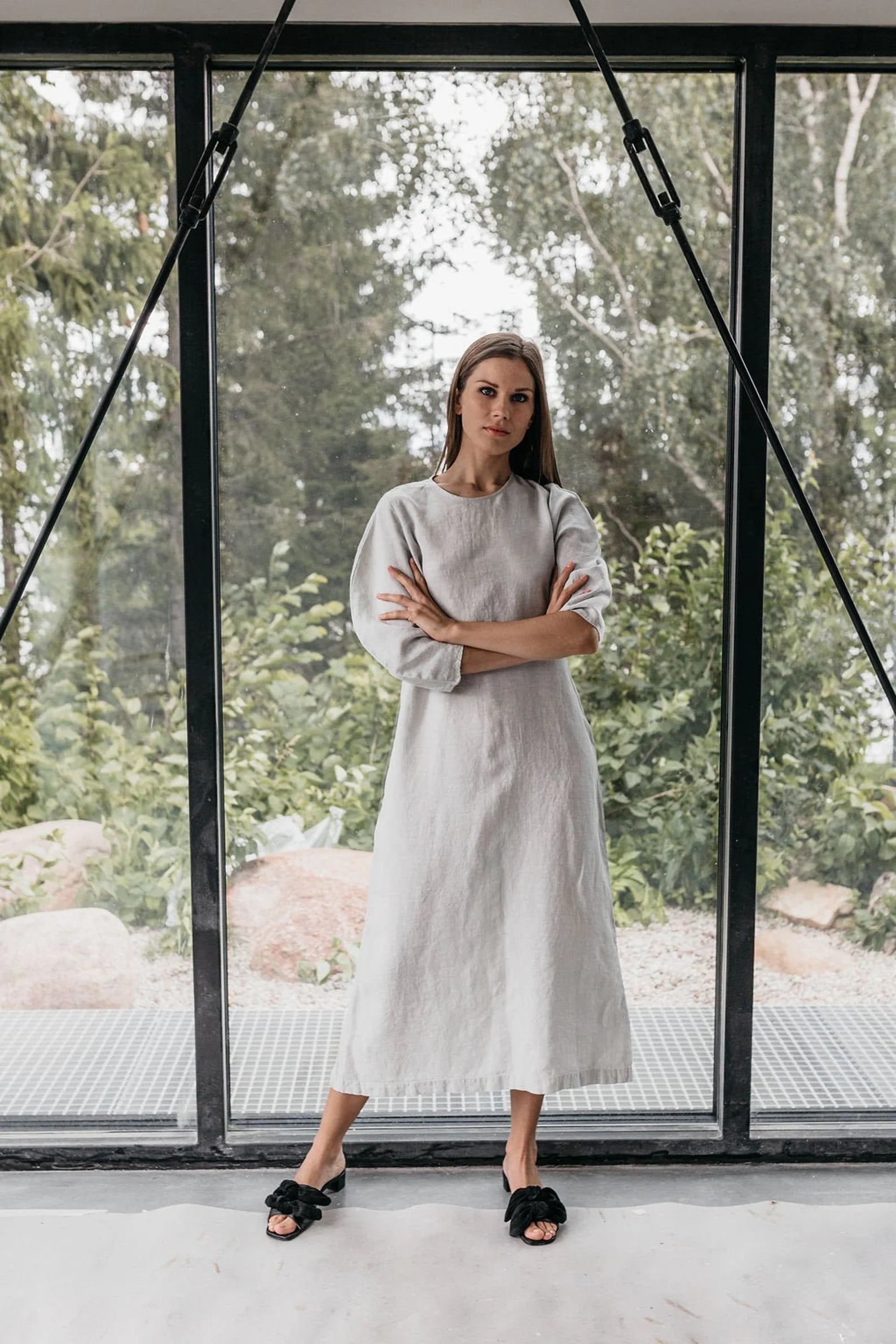 White Linen shirt dress LEXIE