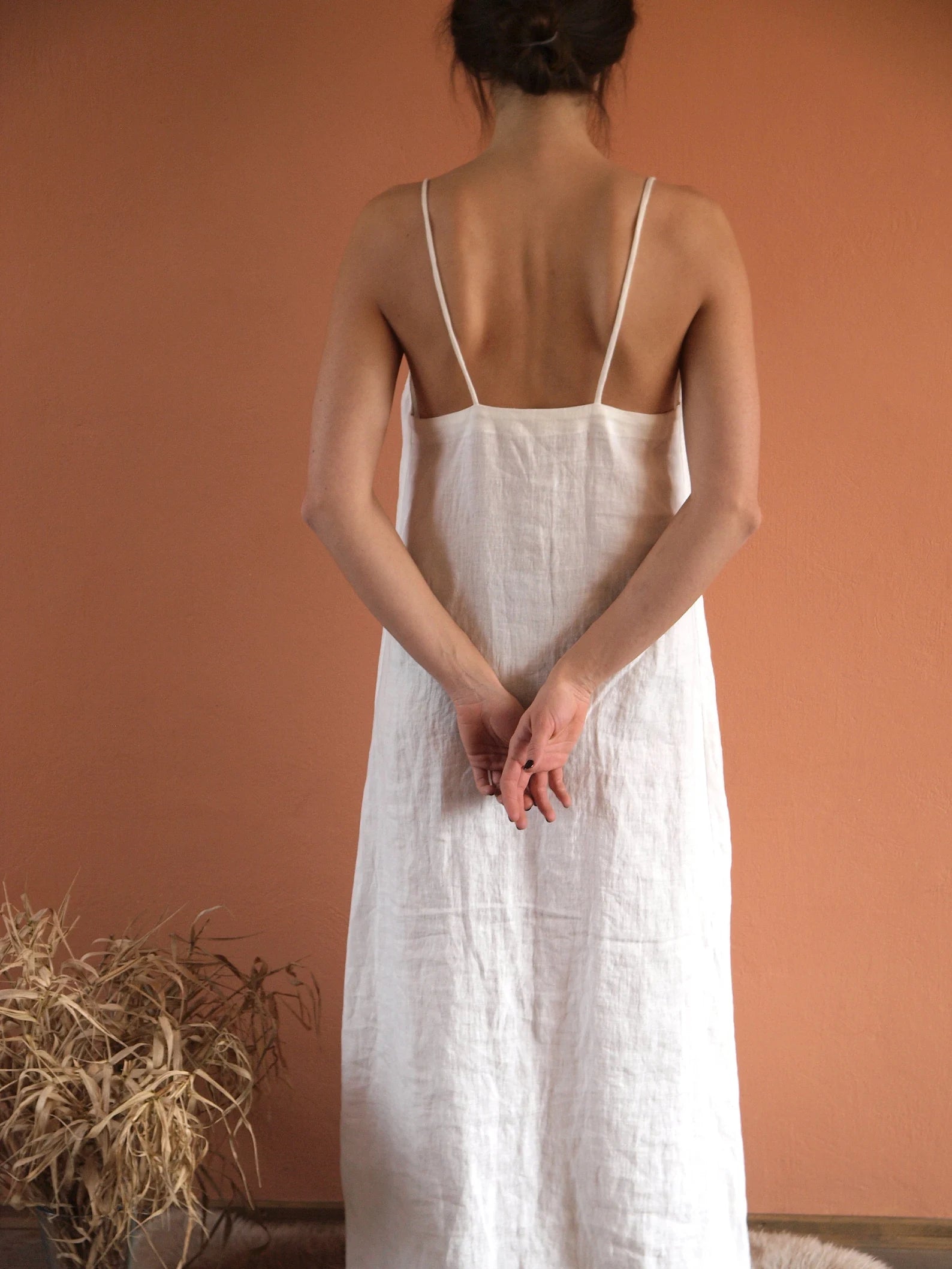 Linen nightgown deep V dress