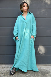 Flax Linen Shirt Dress BIG LONG OVERSIZE