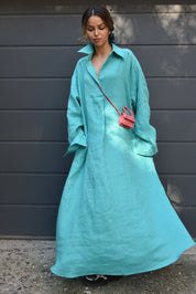 Flax Linen Shirt Dress BIG LONG OVERSIZE