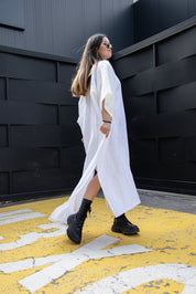 Asymmetric Large Low Slit Linen Tunic