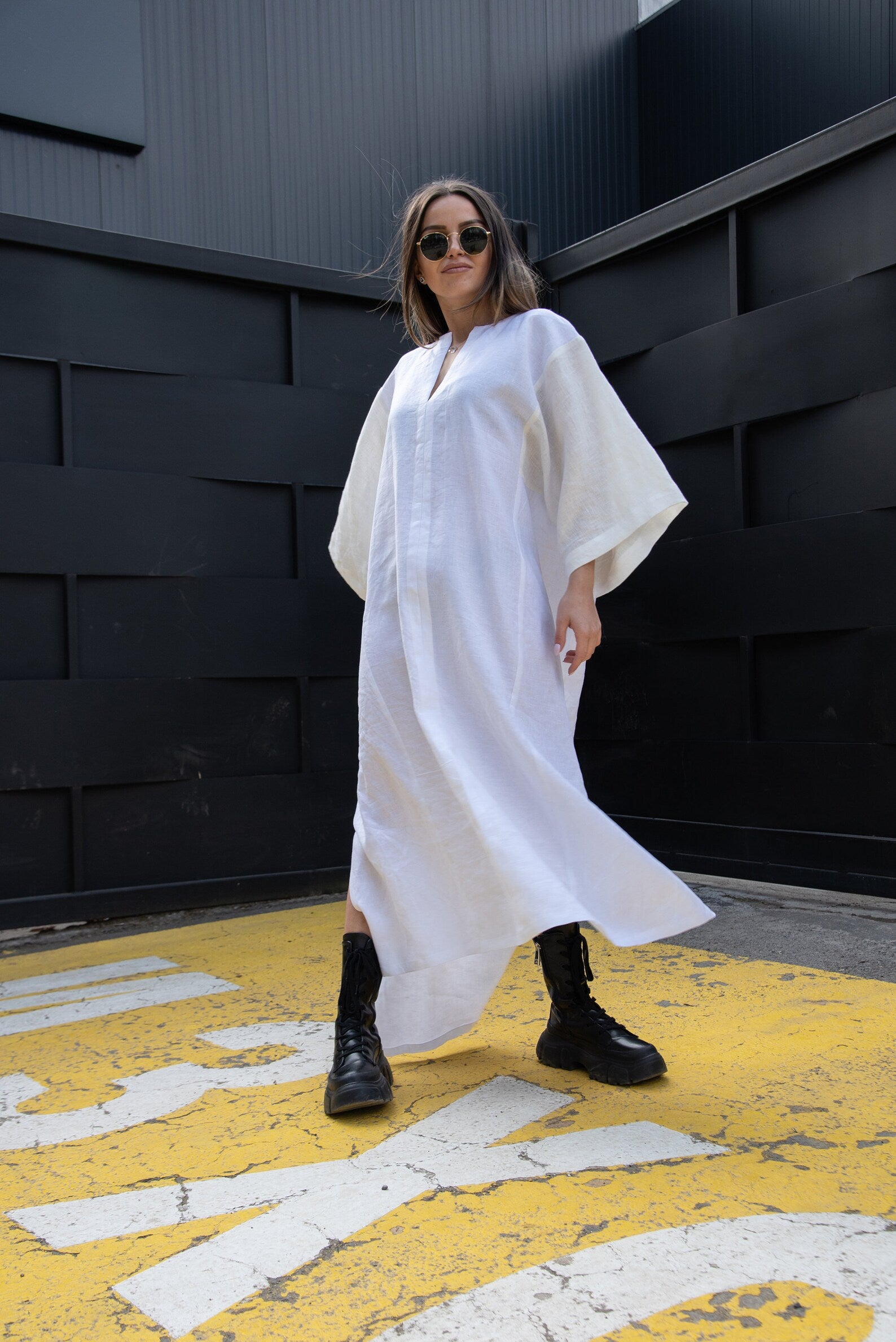 Asymmetric Large Low Slit Linen Tunic