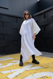 Asymmetric Large Low Slit Linen Tunic