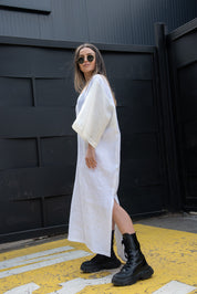 Asymmetric Large Low Slit Linen Tunic
