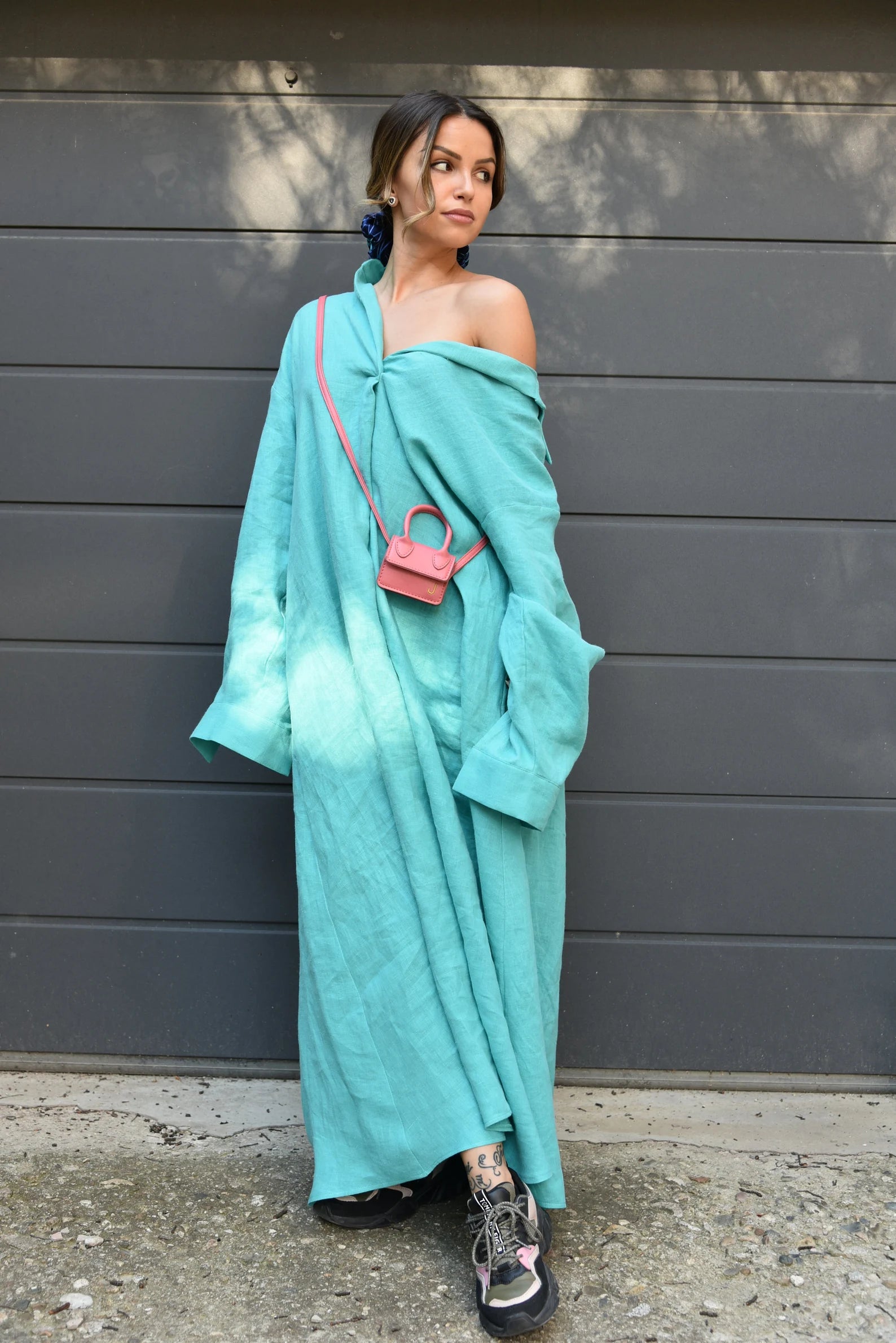 Flax Linen Shirt Dress BIG LONG OVERSIZE