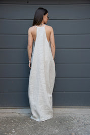 Loose Linen Full Length Kaftan Maxi Open Back Dress