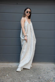 Loose Linen Full Length Kaftan Maxi Open Back Dress